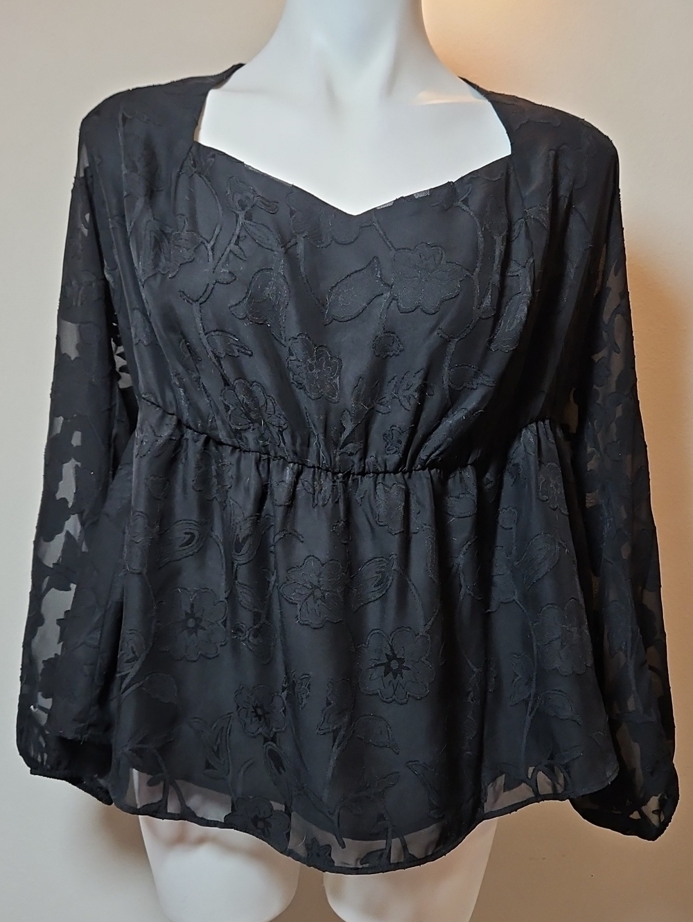 Torrid Black Floral Sheer Babydoll Blouse